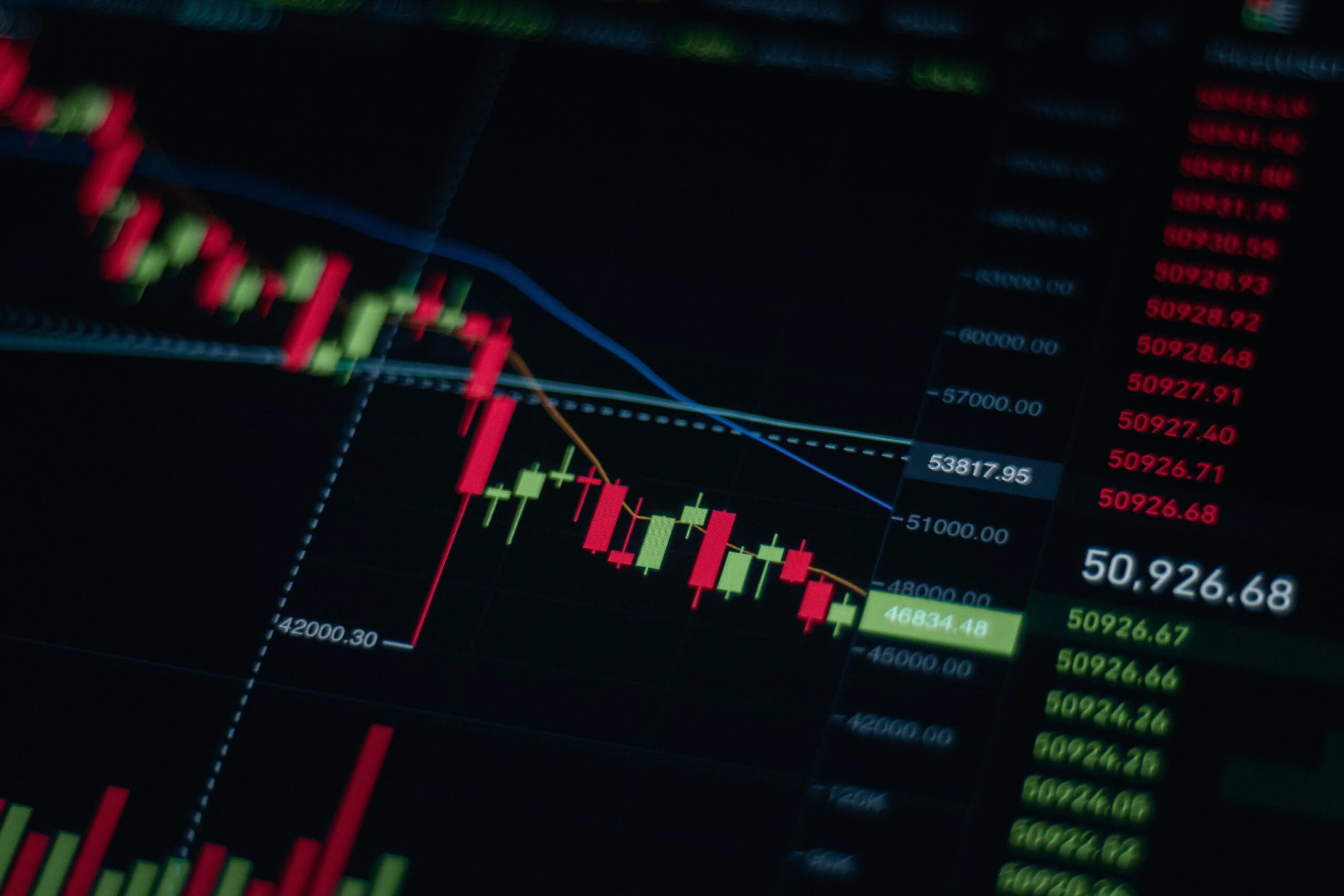 digital financial graphs on black background