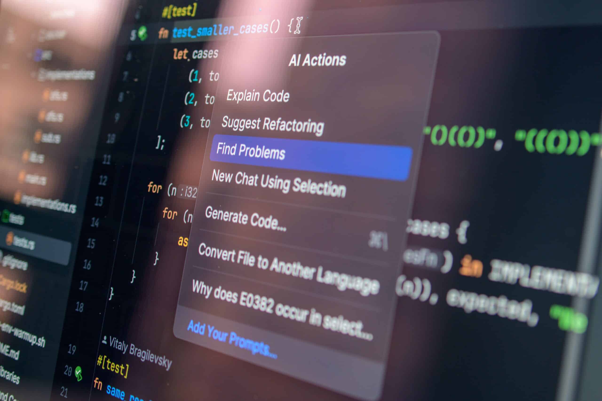 close up of a computer program menu for AI Actions